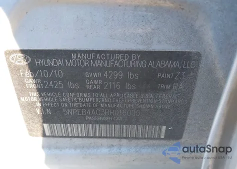 2011 Hyundai Sonata Gls from USA, damaged, VIN 5NPEB4AC3BH016005